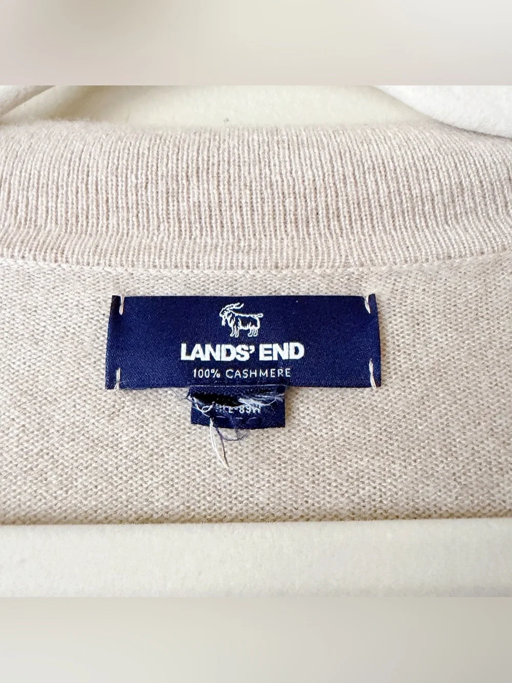 Lands End | 100% Cashmere Pullover Sweater Top Johnny Collar Cream Oatmeal M - Picture 5 of 6
